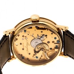  Breguet Silver 18K Yellow Gold Leather Tradition 7027 Men's Wristwatch 38 mm