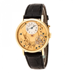 Breguet Silver 18K Yellow Gold Leather Tradition 7027 Men s