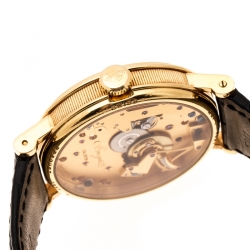  Breguet Silver 18K Yellow Gold Leather Tradition 7027 Men's Wristwatch 38 mm
