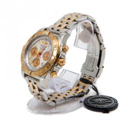 Pre Owned Breitling White 18K Rose Gold Stainless Steel Chronomat CB0140 Men's Wristwatch 41 mm