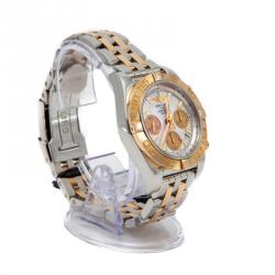 Pre Owned Breitling White 18K Rose Gold Stainless Steel Chronomat CB0140 Men's Wristwatch 41 mm