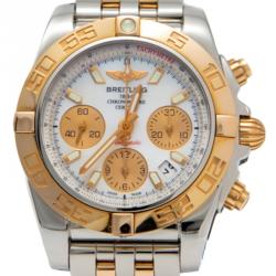 Pre Owned Breitling White 18K Rose Gold Stainless Steel Chronomat CB0140 Men's Wristwatch 41 mm