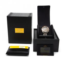 Pre Owned Breitling White 18K Rose Gold Stainless Steel Chronomat CB0140 Men's Wristwatch 41 mm