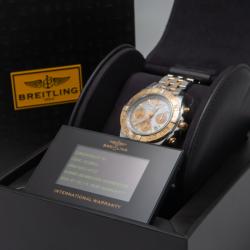 Pre Owned Breitling White 18K Rose Gold Stainless Steel Chronomat CB0140 Men's Wristwatch 41 mm
