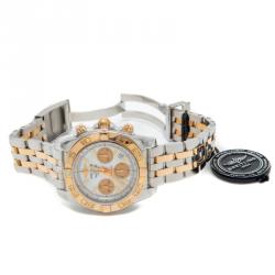 Pre Owned Breitling White 18K Rose Gold Stainless Steel Chronomat CB0140 Men's Wristwatch 41 mm