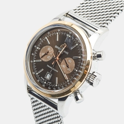 Pre Owned Breitling Brown 18k Rose Gold Stainless Steel Transocean U4131012 Men's Wristwatch 38 mm