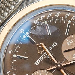 Pre Owned Breitling Brown 18k Rose Gold Stainless Steel Transocean U4131012 Men's Wristwatch 38 mm