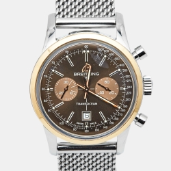 Pre Owned Breitling Brown 18k Rose Gold Stainless Steel Transocean U4131012 Men's Wristwatch 38 mm