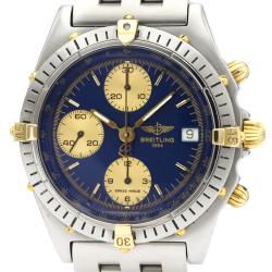 Pre Owned Breitling Blue 18K Yellow Gold And Stainless Steel Chronomat Automatic B13048 Men's Wristwatch 40 MM