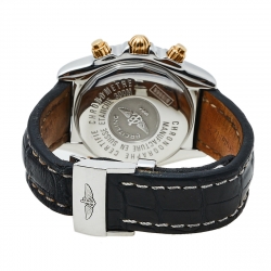 Breitling White 18K Yellow Gold Stainless Steel Leather Chronomat Evolution B13356 Men's Wristwatch 44 mm