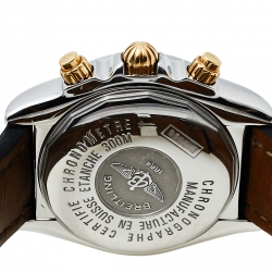 Breitling White 18K Yellow Gold Stainless Steel Leather Chronomat Evolution B13356 Men's Wristwatch 44 mm