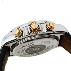 Breitling White 18K Yellow Gold Stainless Steel Leather Chronomat Evolution B13356 Men's Wristwatch 44 mm