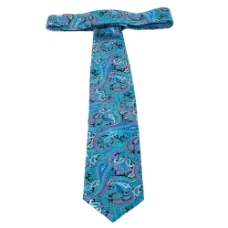 Pre Owned Brioni Turquoise Blue Paisley Foil Print Silk Tie