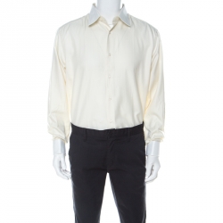 Brioni Cream Cotton Button Front Shirt L 