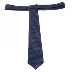 مملوكة مسبقًا Brioni Navy Blue Printed Silk Tie