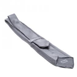 Pre Owned Brioni Grey Striped Silk Textured Pleat Detail Tie
