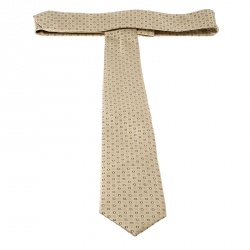 Pre Owned ربطة عنق بريوني جاكارد حرير بنقوش مربعات صغيرة كريمية