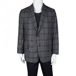 Pre Owned Brioni Grey Plaid Cashmere Regular Fit Blazer 2XL