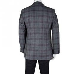 Pre Owned Brioni Grey Plaid Cashmere Regular Fit Blazer 2XL