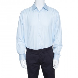 Brioni Light Blue Cotton Herringbone Pattern Long Sleeve Button Front Shirt 2XL