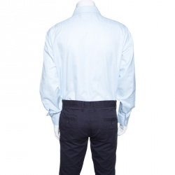 Brioni Light Blue Cotton Herringbone Pattern Long Sleeve Button Front Shirt 2XL