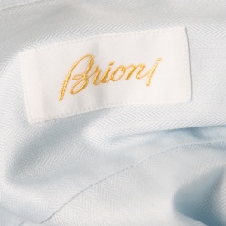 Brioni Light Blue Cotton Herringbone Pattern Long Sleeve Button Front Shirt 2XL