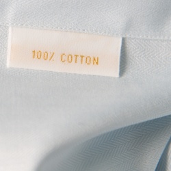 Brioni Light Blue Cotton Herringbone Pattern Long Sleeve Button Front Shirt 2XL