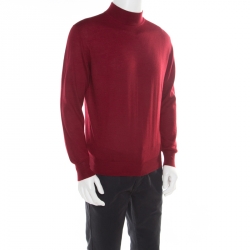 Pre Owned Brioni Burgundy Cashmere Silk High Neck Sweater M