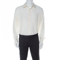 Brioni Cream Silk Button Front Shirt L