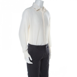 Brioni Cream Silk Button Front Shirt L