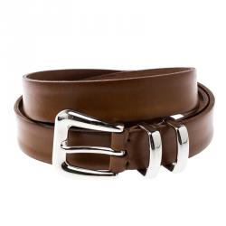Pre Owned Brunello Cucinelli Brown Leather Western Buckle Belt 105 CM