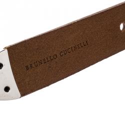 Pre Owned Brunello Cucinelli Brown Leather Western Buckle Belt 105 CM