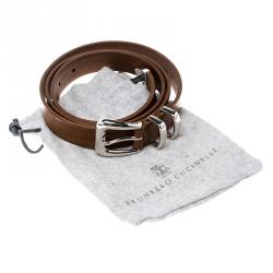 Pre Owned Brunello Cucinelli Brown Leather Western Buckle Belt 105 CM