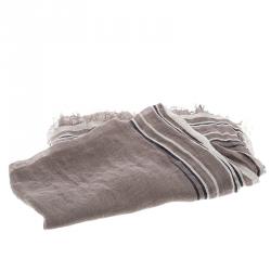 Brunello Cucinelli Brown Contrast Striped and Checked Linen Scarf
