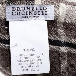 Brunello Cucinelli Brown Contrast Striped and Checked Linen Scarf
