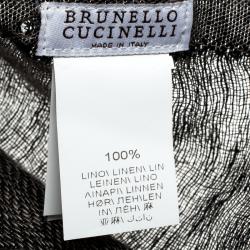 Brunello Cucinelli Grey Herringbone Weave Chevron Pattern Linen Scarf