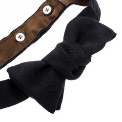 Pre Owned Brunello Cucinelli Navy Blue Woven Wool and Silk Bow Tie