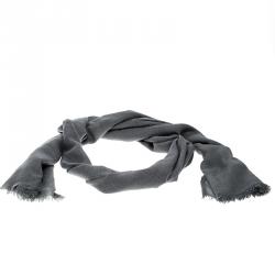 Brunello Cucinelli Grey Cashmere Cotton Fringed Edge Scarf