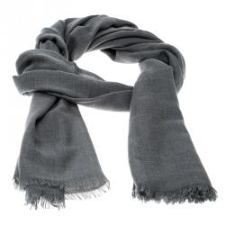Brunello Cucinelli Grey Cashmere Cotton Fringed Edge Scarf