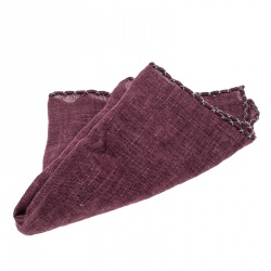 Brunello Cucinelli Burgundy Cross Stitch Detail Linen Pocket Square