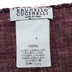 Brunello Cucinelli Burgundy Cross Stitch Detail Linen Pocket Square