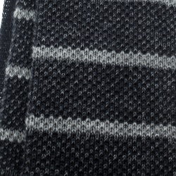 Pre Owned Brunello Cucinelli Grey Striped Cotton Knit Flat Bottom Skinny Tie