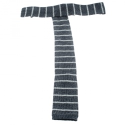 Pre Owned Brunello Cucinelli Grey Striped Cotton Knit Flat Bottom Skinny Tie