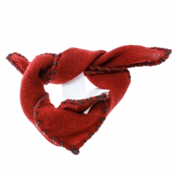 Brunello Cucinelli Brick Red Wool Contrast Whip Stitch Edged Pocket Square