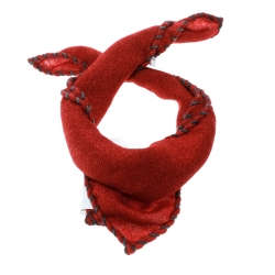 Brunello Cucinelli Brick Red Wool Contrast Whip Stitch Edged Pocket Square