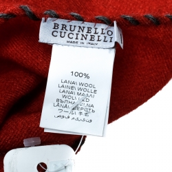 Brunello Cucinelli Brick Red Wool Contrast Whip Stitch Edged Pocket Square