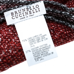Brunello Cucinelli Red and Grey Reversible Printed Linen Pocket Square