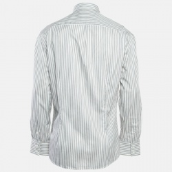 Pre Owned Brunello Cucinelli Grey Striped Cotton Slim Fit Shirt XL