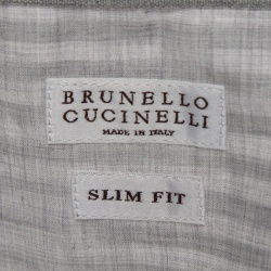 Pre Owned Brunello Cucinelli Grey Striped Cotton Slim Fit Shirt XL