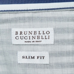 Pre Owned Brunello Cucinelli White/Blue Pinstripe Cotton Slim Fit Shirt XL   